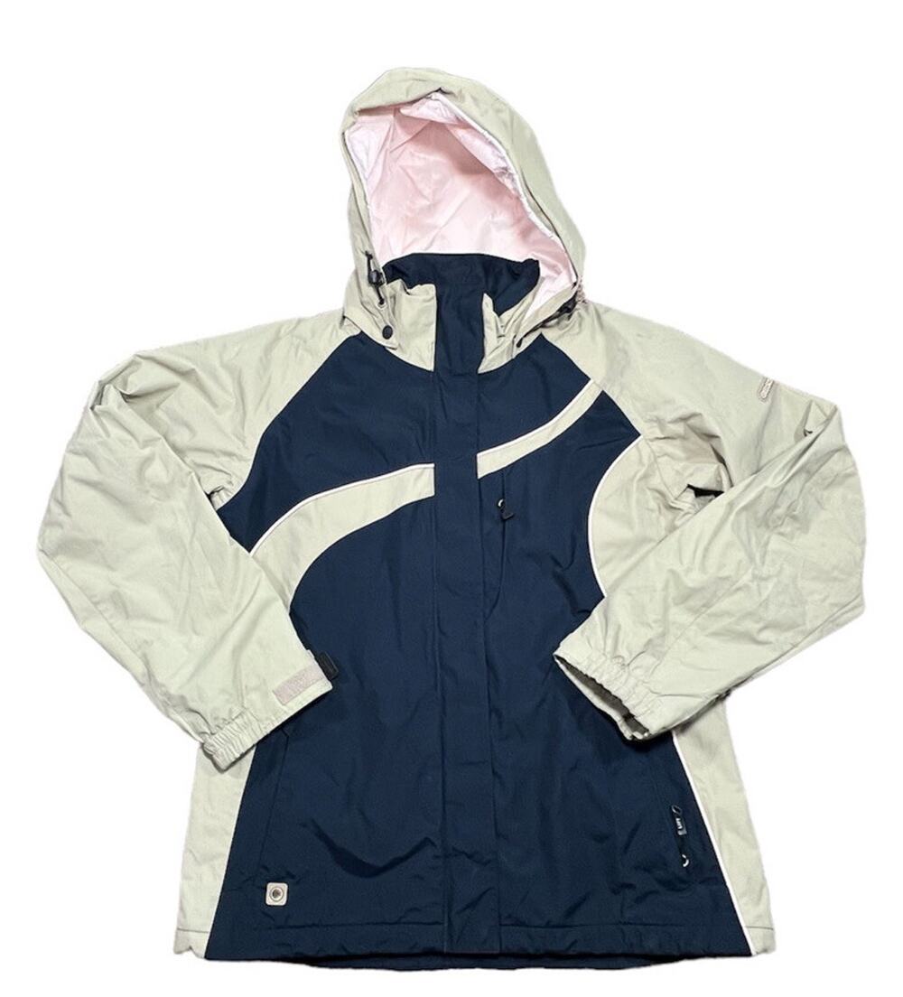COLUMBIA Women Convert Hooded Ski Jacket Size Large Navy/khaki